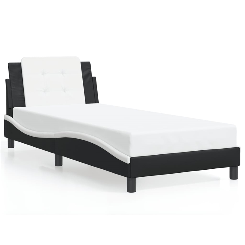 Bowery Hill Faux Leather Twin XL Bed Frame in Black and White
