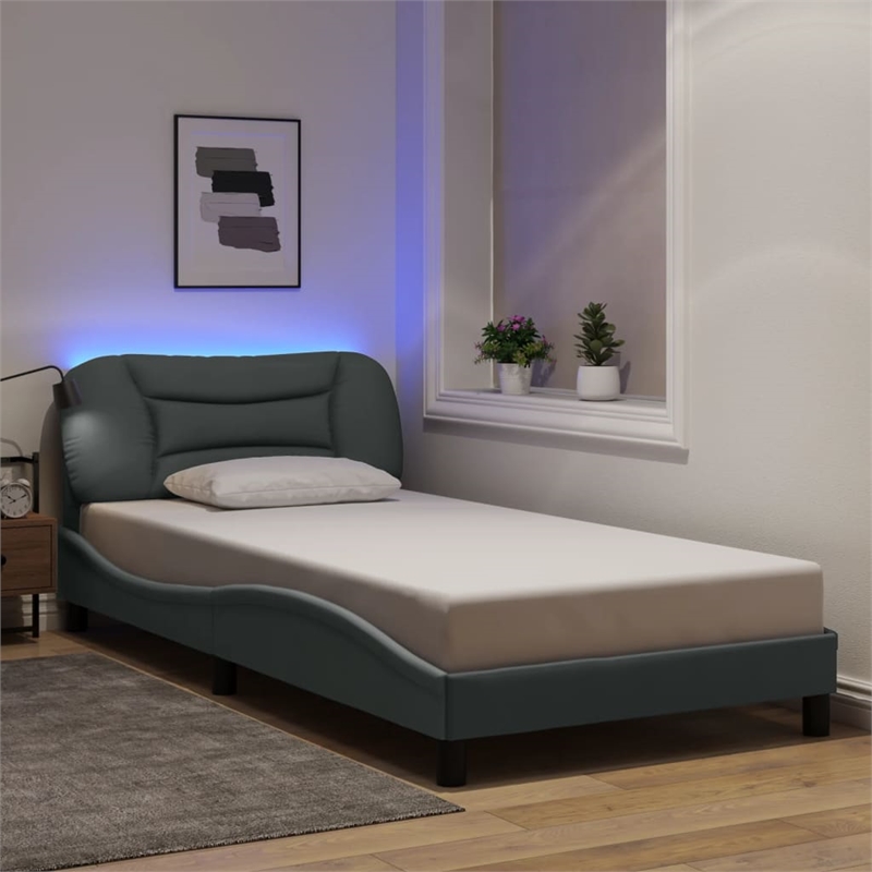 Bowery Hill Polyester Upholstery Twin Bed Frame in Light Grey