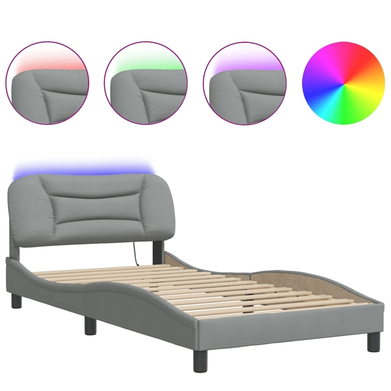 Bowery Hill Rectangular Twin XL Bed Frame with LED in Light Gray
