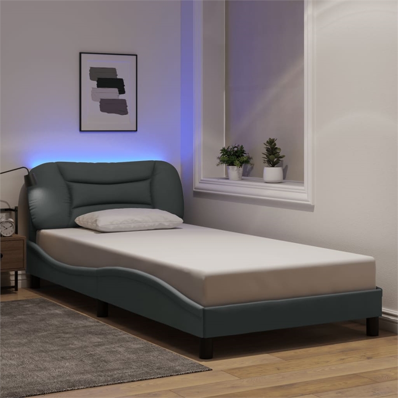 Bowery Hill Rectangular Twin XL Bed Frame with LED in Light Gray