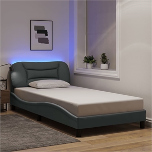 Bowery Hill Rectangular Twin XL Bed Frame with LED in Light Gray