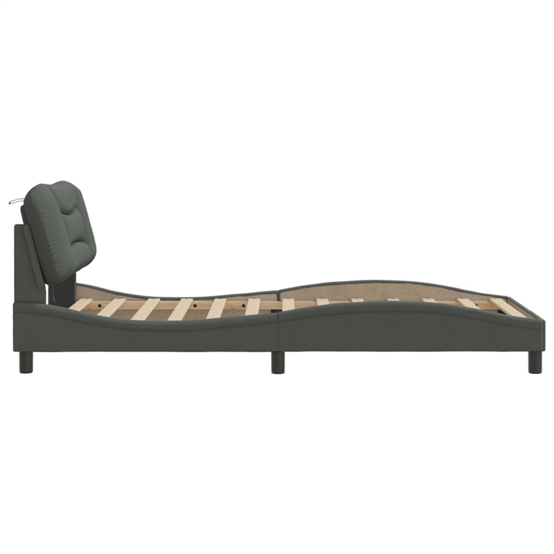 Bowery Hill Faux Leather Twin XL Bed Frame with LED in Dark Gray