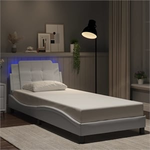 Bowery Hill 39.4&quotx74.8&quot Twin Bed Frame with LED without Mattress in White