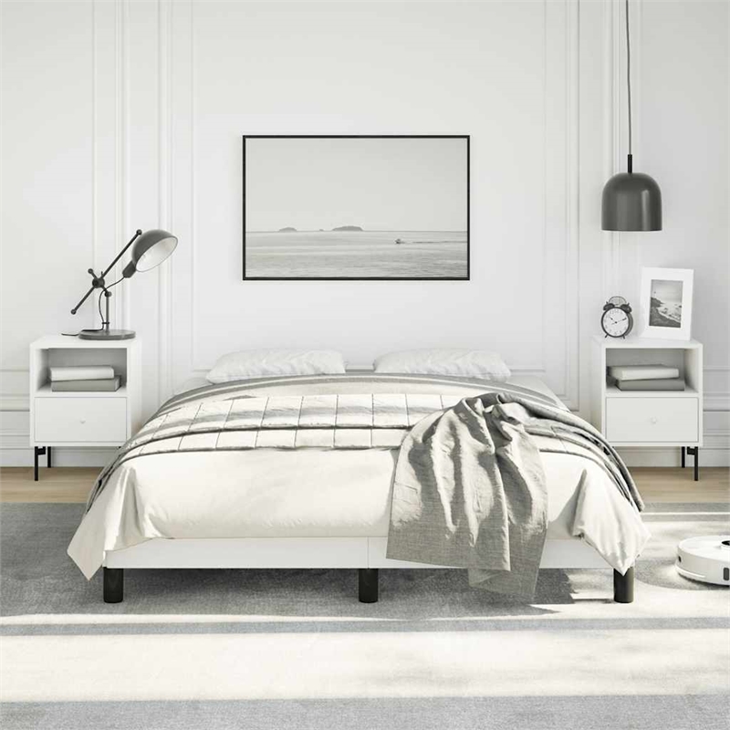 Bowery Hill Engineered Wood Faux Leather Full Bed Frame in White