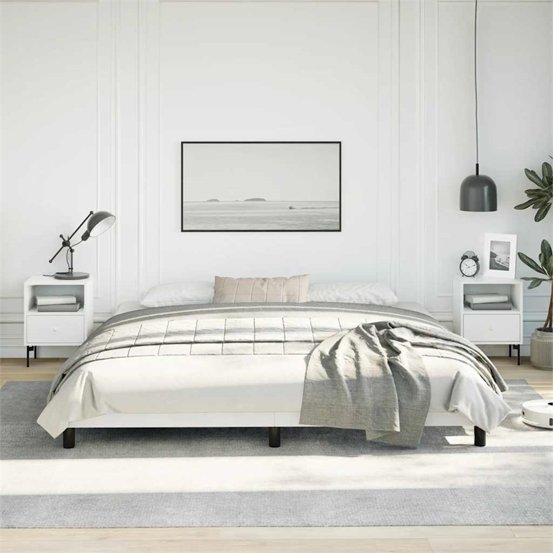 Bowery Hill King Faux Leather Engineered Wood Bed Frame in White