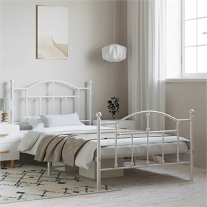 Bowery Hill Rectangular Powder-Coated Steel Twin Bed Frame in White