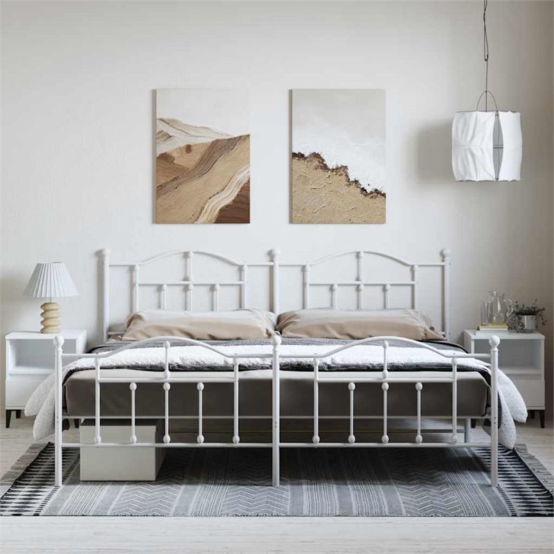 Bowery Hill Rectangular Powder-Coated Steel Full Bed Frame in White