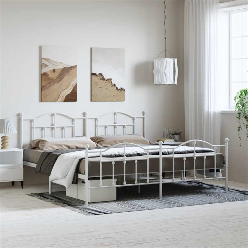 Bowery Hill Rectangular Powder-Coated Steel Full Bed Frame in White