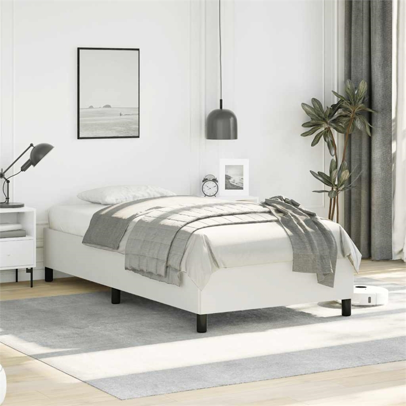 Bowery Hill Contemporary Twin XL Faux Leather Bed Frame in White