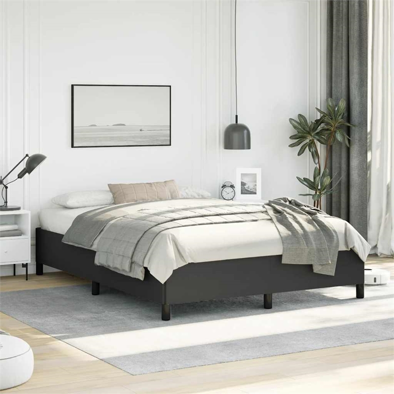 Bowery Hill Engineered Wood Faux Leather Queen Bed Frame in Black