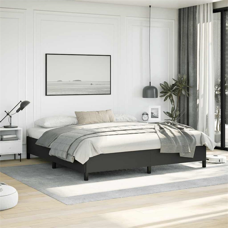 Bowery Hill Contemporary Polyester King Bed Frame in Black Finish