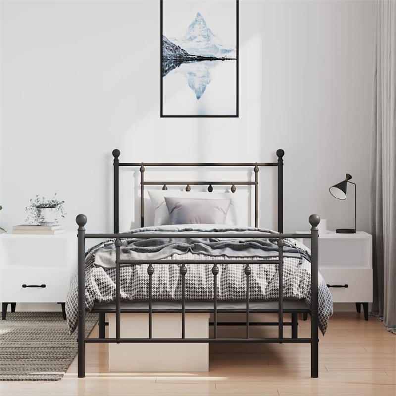 Bowery Hill Rectangular Steel Single Industrial Bed Frame in Black
