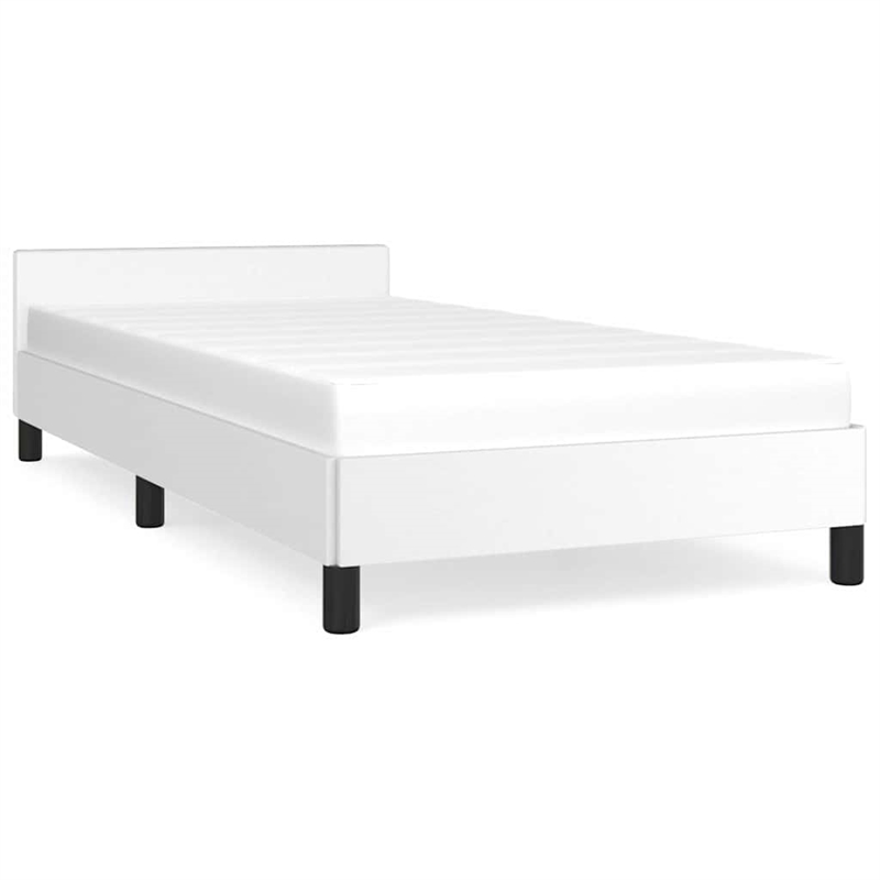 Bowery Hill Twin Faux Leather Bed Frame With Headboard in White