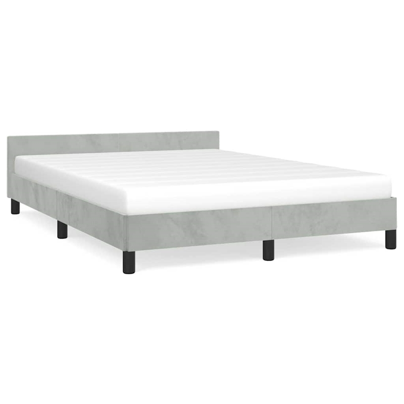 Bowery Hill Queen Velvet Bed Frame with Headboard in Light Grey
