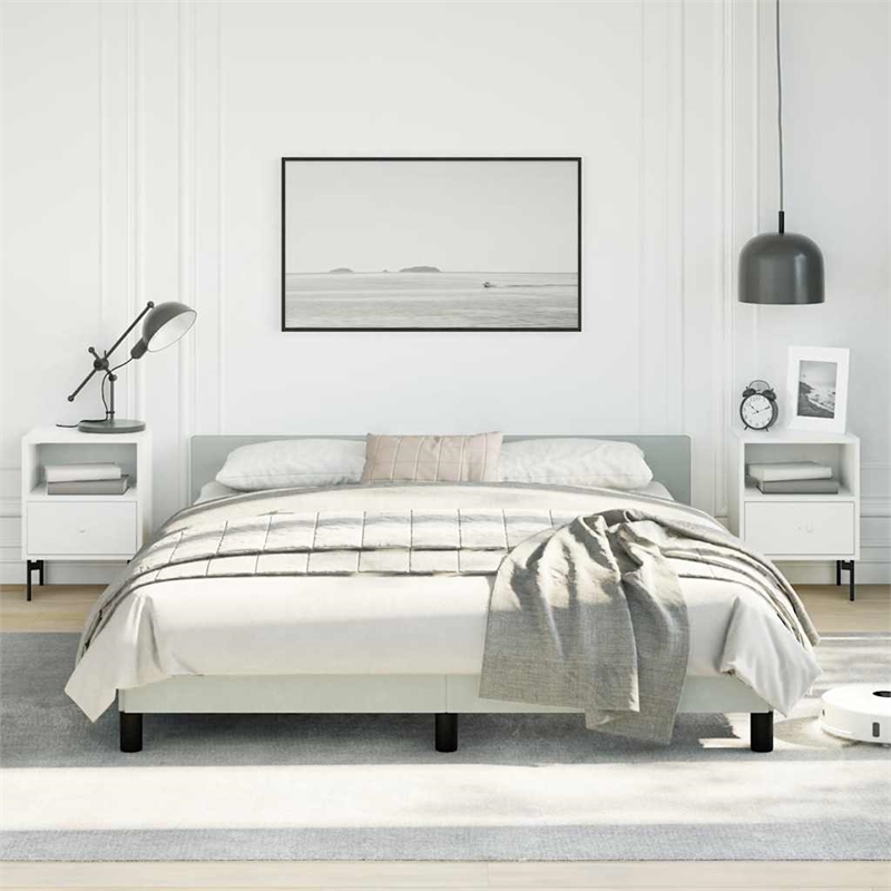 Bowery Hill Queen Velvet Bed Frame with Headboard in Light Grey
