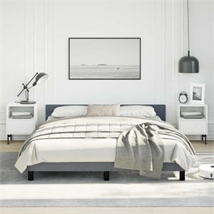 Bowery Hill Velvet Queen Bed Frame with Headboard in Dark Gray