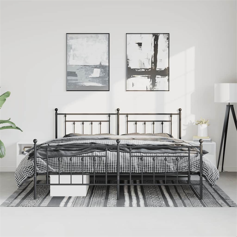 Bowery Hill Rectangular Industrial Steel Full Bed Frame in Black