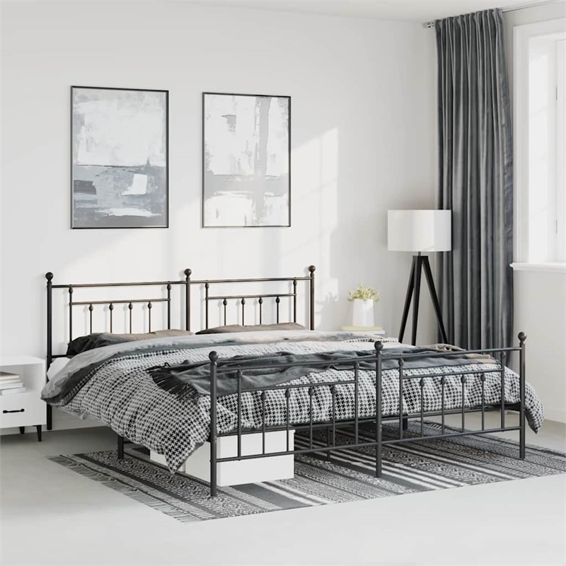 Bowery Hill Rectangular Industrial Steel Full Bed Frame in Black