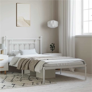 Bowery Hill Contemporary Powder-Coated Steel Single Bed Frame in White