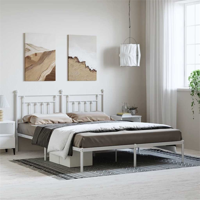 Bowery Hill Rectangular Powder-Coated Steel Full Bed Frame in White