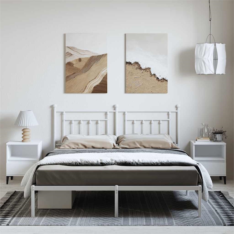 Bowery Hill Rectangular Powder-Coated Steel Full Bed Frame in White