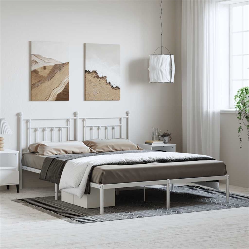 Bowery Hill Rectangular Powder-Coated Steel Full Bed Frame in White