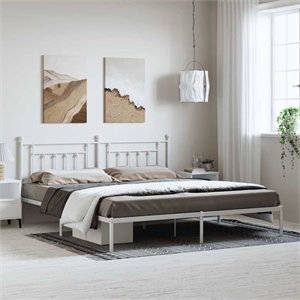 Bowery Hill Contemporary 76 x 80 Powder-Coated Steel Bed Frame in White
