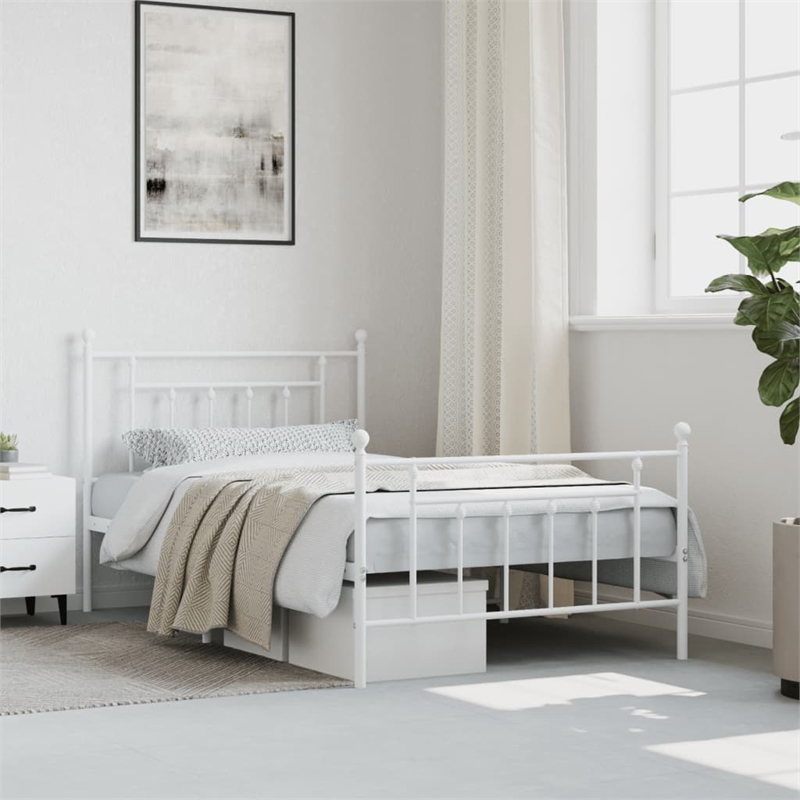 Bowery Hill Rectangular Powder-Coated Steel Twin Bed Frame in White