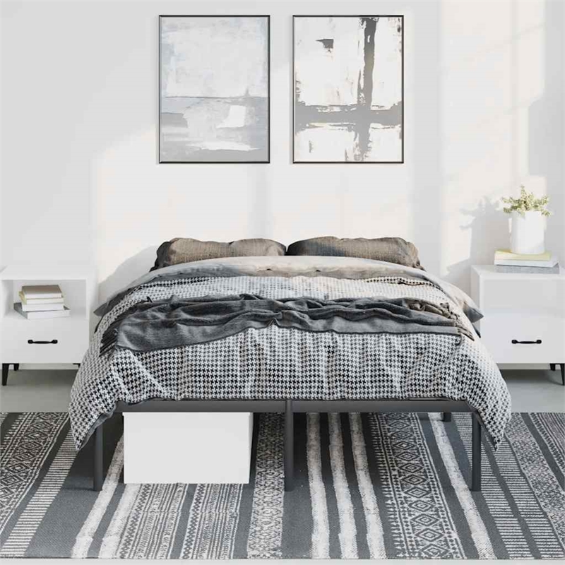 Bowery Hill Rectangular Powder-Coated Steel Full Bed Frame in Black