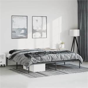 Bowery Hill Contemporary 76 x 80&quot Powder-Coated Steel Bed Frame in Black