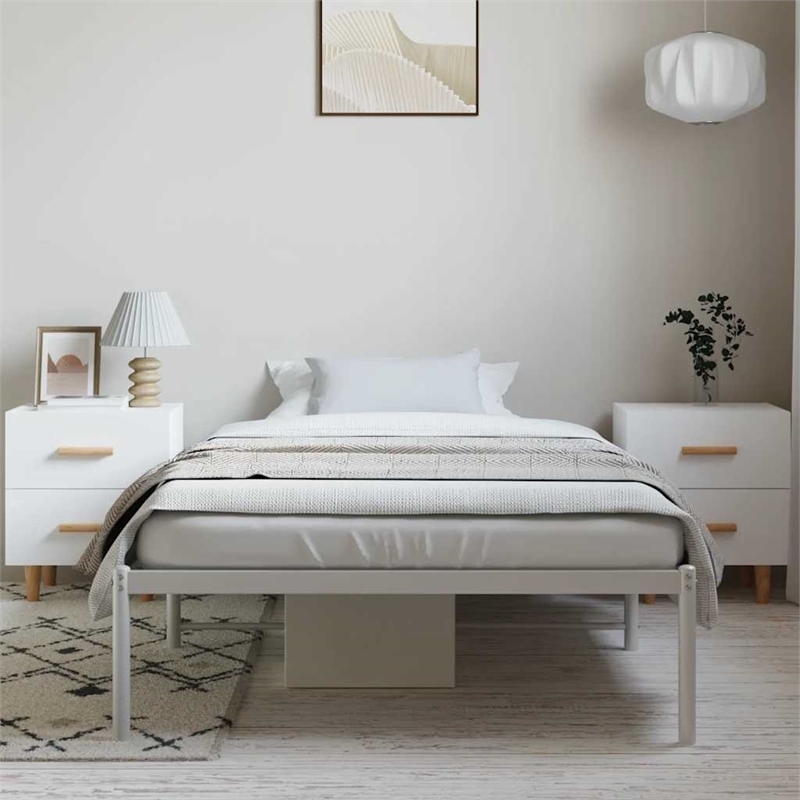Bowery Hill Powder-Coated Steel Single Bed Frame in White Steel