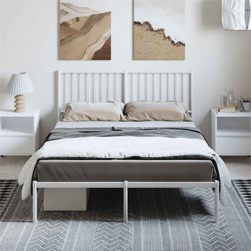 Bowery Hill Rectangular Powder-Coated Steel Full Bed Frame in White