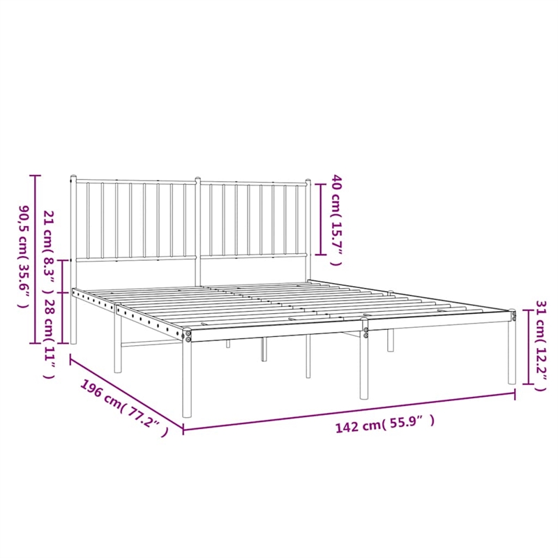 Bowery Hill Rectangular Powder-Coated Steel Full Bed Frame in White