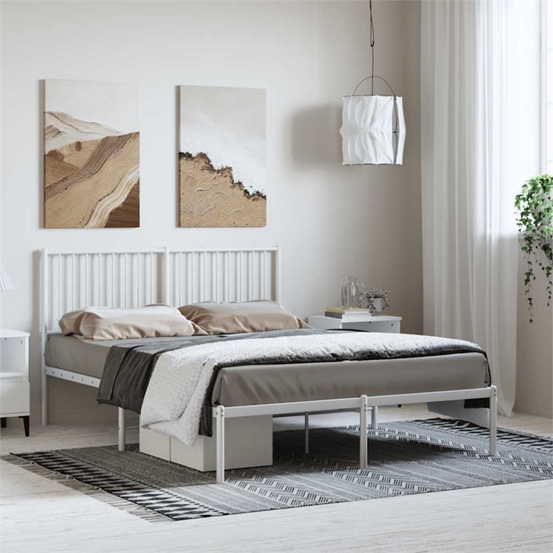 Bowery Hill Rectangular Powder-Coated Steel Full Bed Frame in White