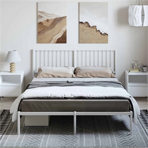Bowery Hill Powder-Coated Steel King Size Bed Frame in White