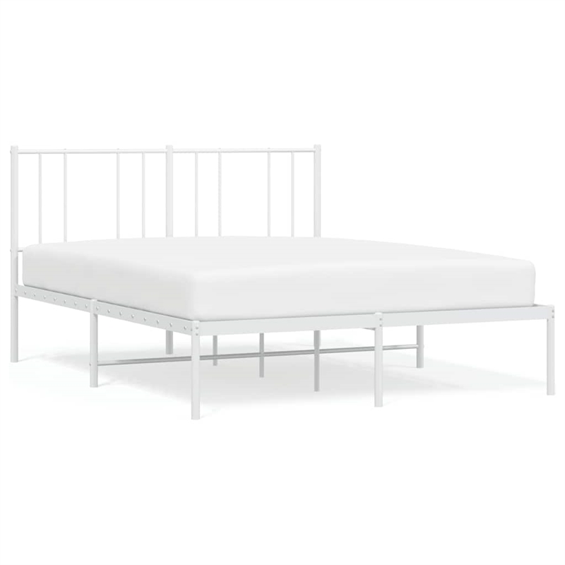 Bowery Hill Powder-Coated Steel Queen Size Bed Frame in White