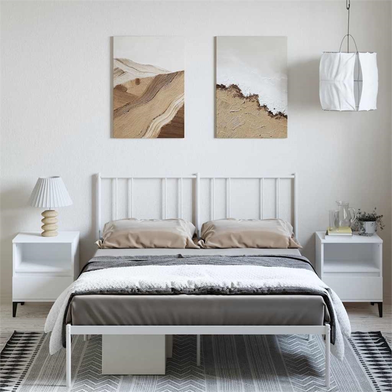 Bowery Hill Powder-Coated Steel Queen Size Bed Frame in White
