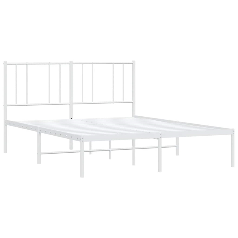 Bowery Hill Powder-Coated Steel Queen Size Bed Frame in White