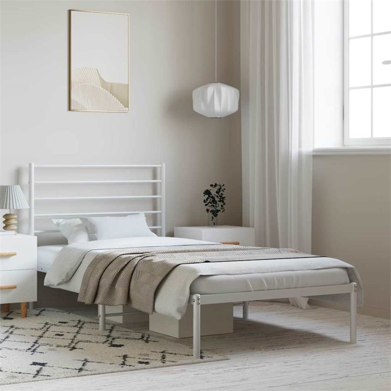 Bowery Hill Rectangular Powder-Coated Steel Twin Bed Frame in White