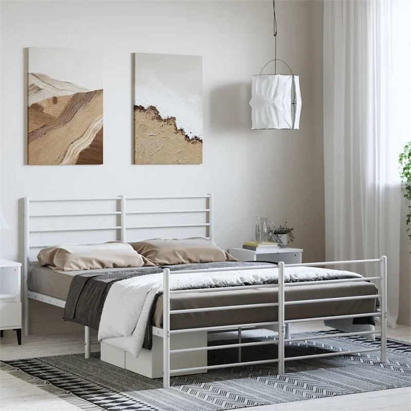 Bowery Hill Rectangular Powder-Coated Steel Full Bed Frame in White