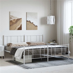 Bowery Hill Contemporary 72x84 Powder-Coated Steel Bed Frame in White