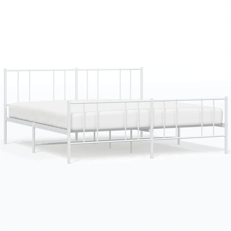 Bowery Hill Rectangular Powder-Coated Steel Full Bed Frame in White