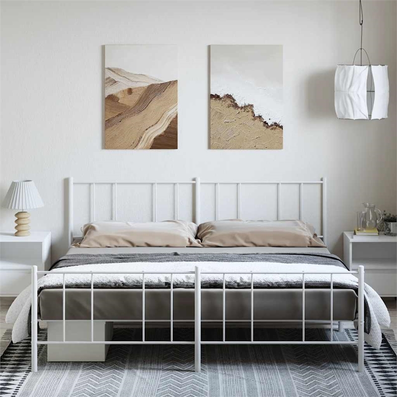 Bowery Hill Rectangular Powder-Coated Steel Full Bed Frame in White
