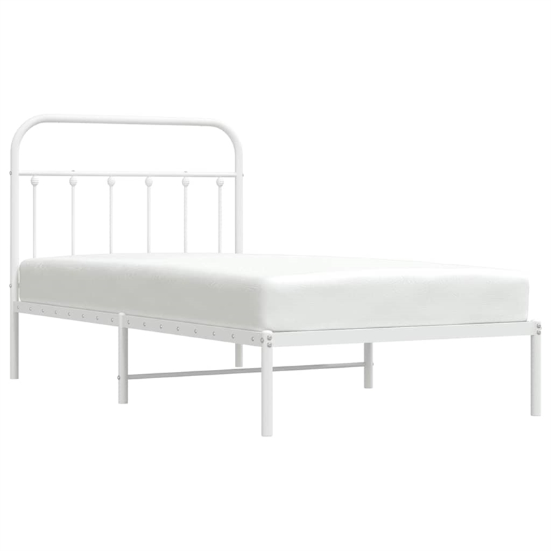Bowery Hill Rectangular Powder-Coated Steel Twin Bed Frame in White