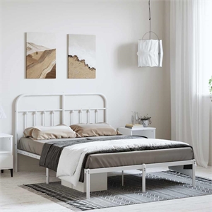 Bowery Hill Powder-Coated Steel King Size Bed Frame in White