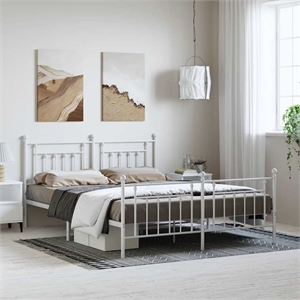 Bowery Hill Rectangular Powder-Coated Steel Full Bed Frame in White