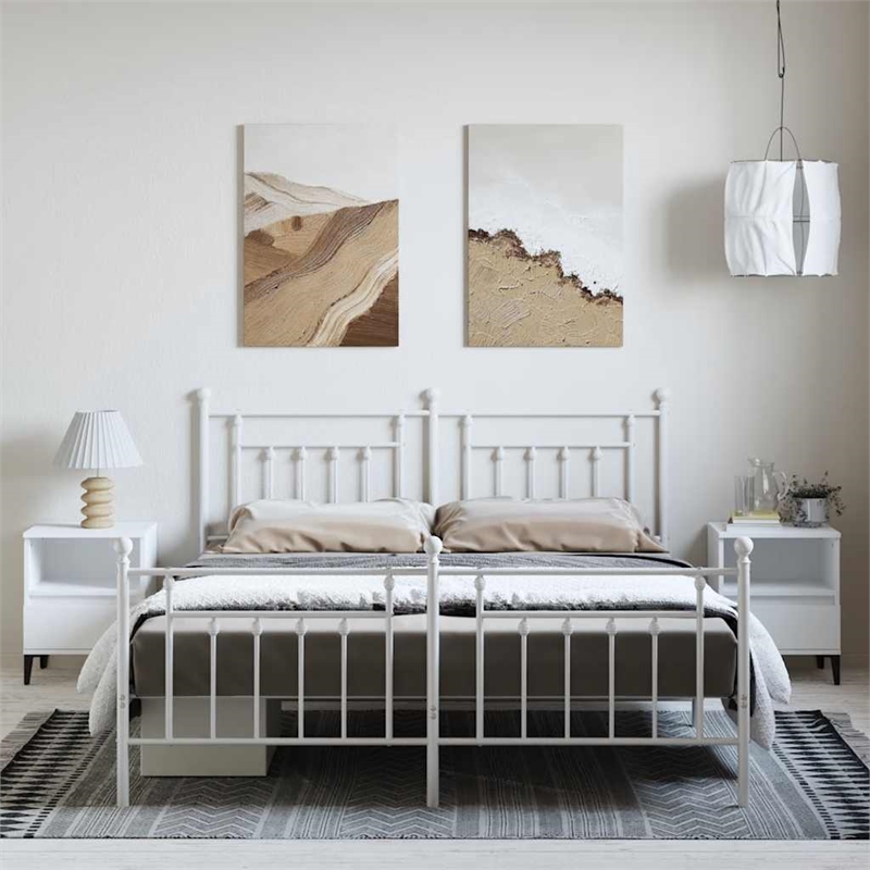 Bowery Hill Rectangular Powder-Coated Steel Full Bed Frame in White