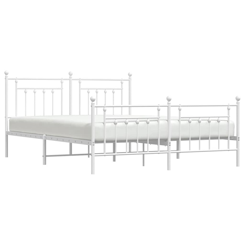 Bowery Hill Rectangular Powder-Coated Steel Full Bed Frame in White