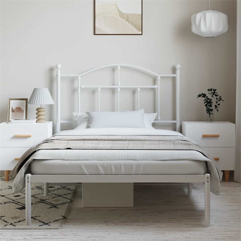Bowery Hill Contemporary Rectangular Steel Single Bed Frame in White