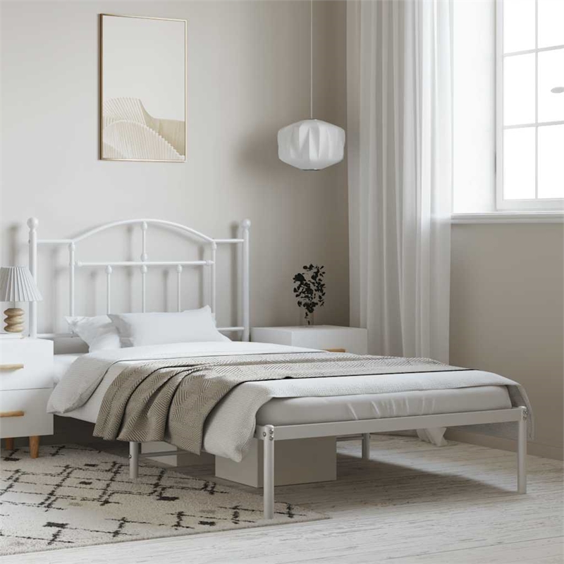 Bowery Hill Contemporary Rectangular Steel Single Bed Frame in White